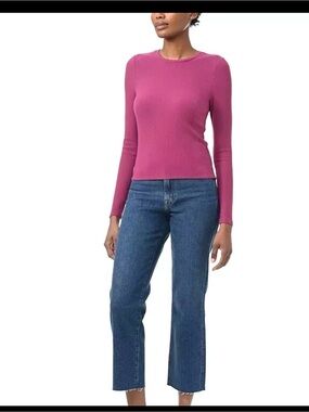 NWT Splendid Women's Ribbed Long Sleeve Crew Neck Top Pink XXL